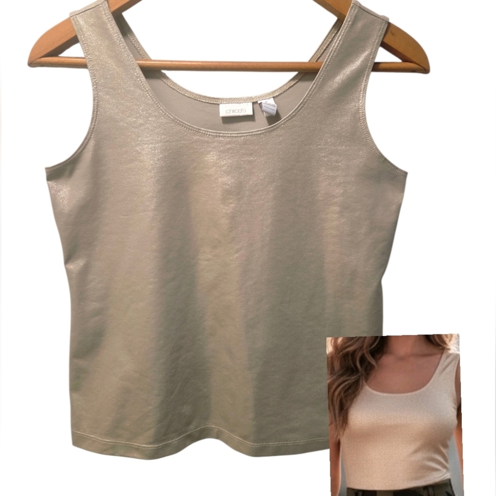 Chico's Metallic Beige-Sheen Tank Top Size M